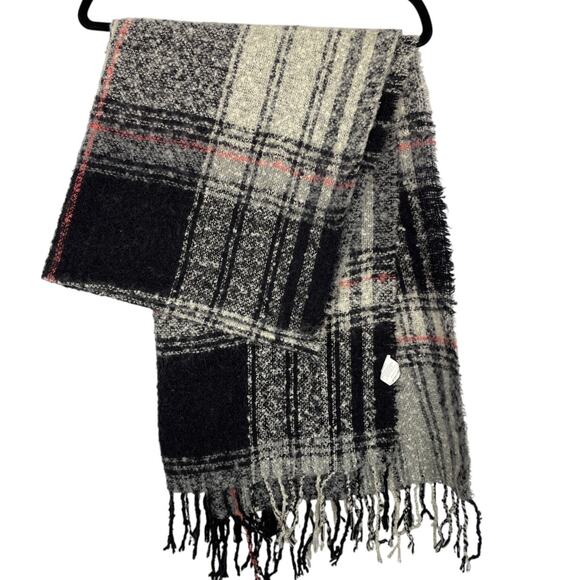 Dark Gray Plaid w/Pink Accents Shawl or Throw Blanket, Super Soft, Lightweight - Picture 1 of 5